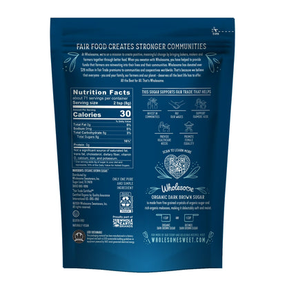 Wholesome Organic Fair Trade Dark Brown Sugar, 20oz Resealable Pouch, Great for Baking & Sweetening