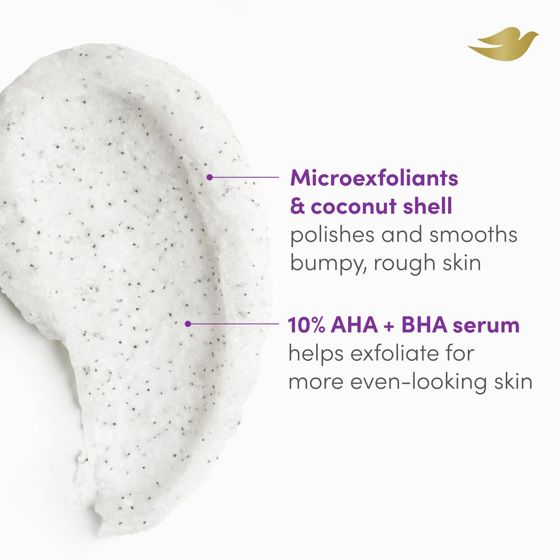 Dove KP Bump Eraser Body Scrub with Violet Woods Scent 10% AHA & BHA Serum For Rough Bumpy Skin & Ingrowns 8.5 OZ