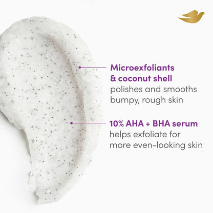 Dove KP Bump Eraser Body Scrub with Violet Woods Scent 10% AHA & BHA Serum For Rough Bumpy Skin & Ingrowns 8.5 OZ