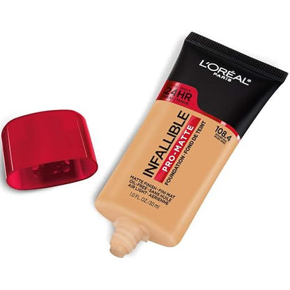 L'Oreal Paris Cosmetics Makeup Infallible Pro-Matte Liquid Longwear Foundation, Golden Sun Beige, 1 fl oz