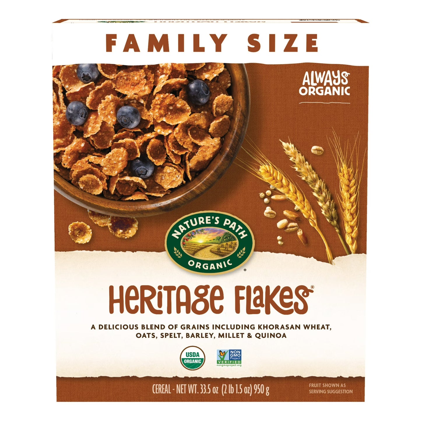 Nature's Path Organic Breakfast Cereal, Heritage Flakes, 33.5oz Box