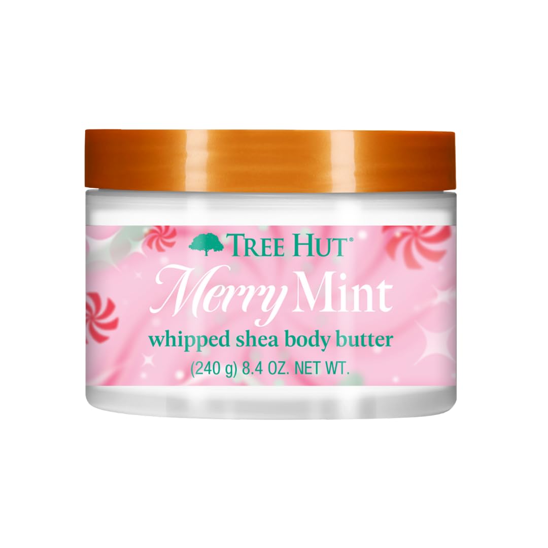 Tree Hut Merry Mint Whipped Shea Body Butter, Long-lasting Hydration Leaves Skin Feeling Soft & Moisturized, Lightweight, Nourishing Essential Body Care, Limited Edition Holiday, 8.4 Fl Oz.