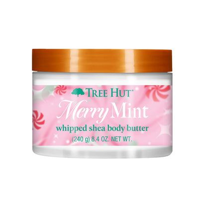 Tree Hut Merry Mint Whipped Shea Body Butter, Long-lasting Hydration Leaves Skin Feeling Soft & Moisturized, Lightweight, Nourishing Essential Body Care, Limited Edition Holiday, 8.4 Fl Oz.