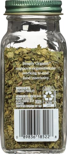 Simply Organic Parsley Flakes, 0.26-Ounce Jar, Fresh, Green-Leafy Taste, Vibrant Color Italian Parsley, Kosher, Organic (Pack of 2)