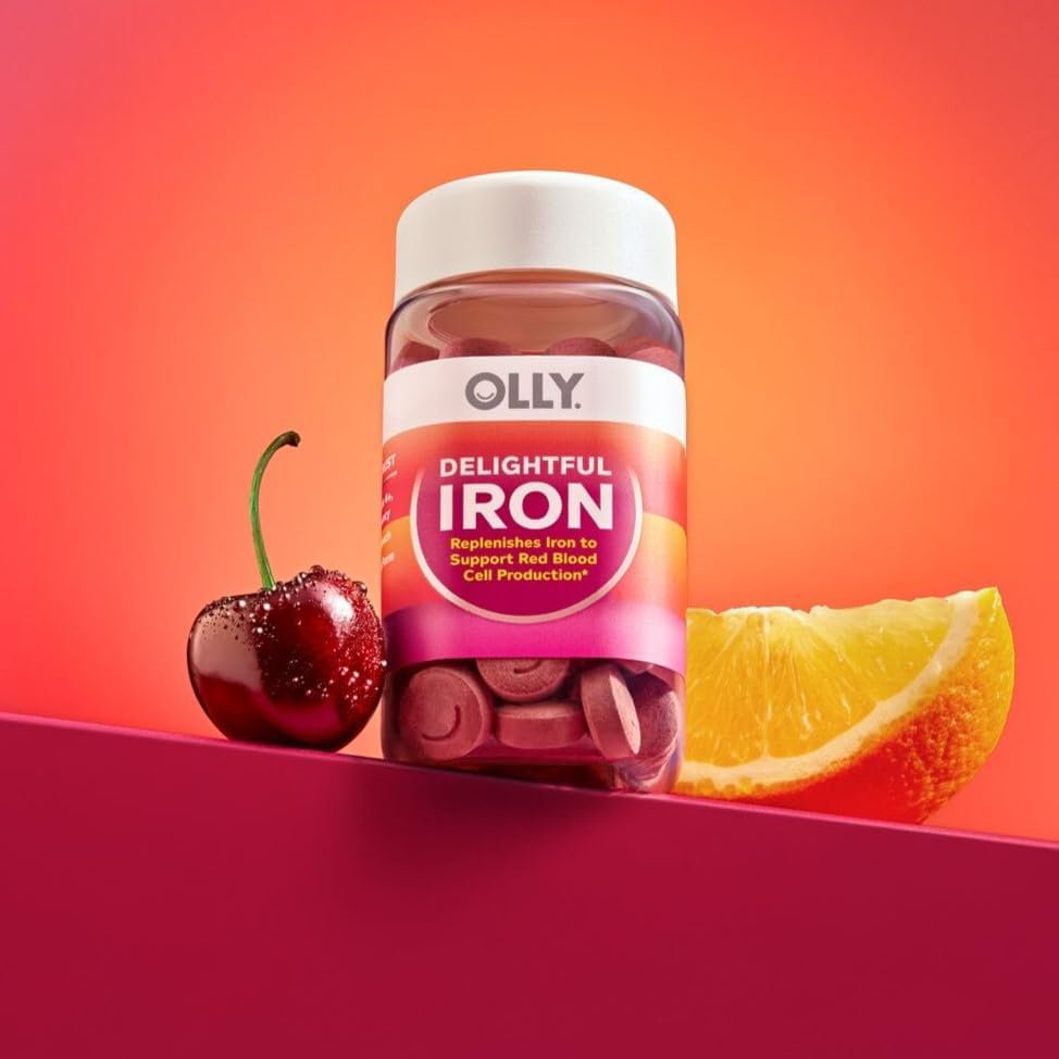 OLLY Delightful Iron Chewable Tablet, 18 mg Iron, Fruit Punch - 60 Count