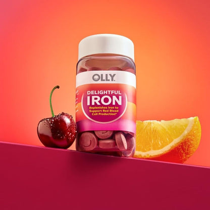OLLY Delightful Iron Chewable Tablet, 18 mg Iron, Fruit Punch - 60 Count