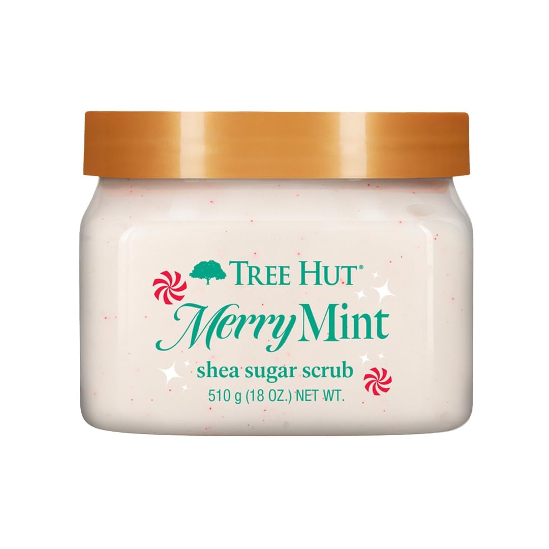 Tree Hut Merry Mint Shea Sugar Scrub, Exfoliating & Hydrating Body Scrub with Shea Butter & Essential Oils, Smooth Skin, For All Skin Types, Holiday Gift & Stocking Stuffer, Vegan, 18 oz (Pack of 2)