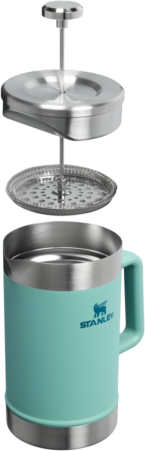 STANLEY Classic Stay-Hot French Press Coffee Maker 48 oz | 5 Minute Brew, 4 Hours Hot | Mesh Filter for Coffee Grounds | Insulated Stainless Steel French Press | BPA-Free | Spring Green