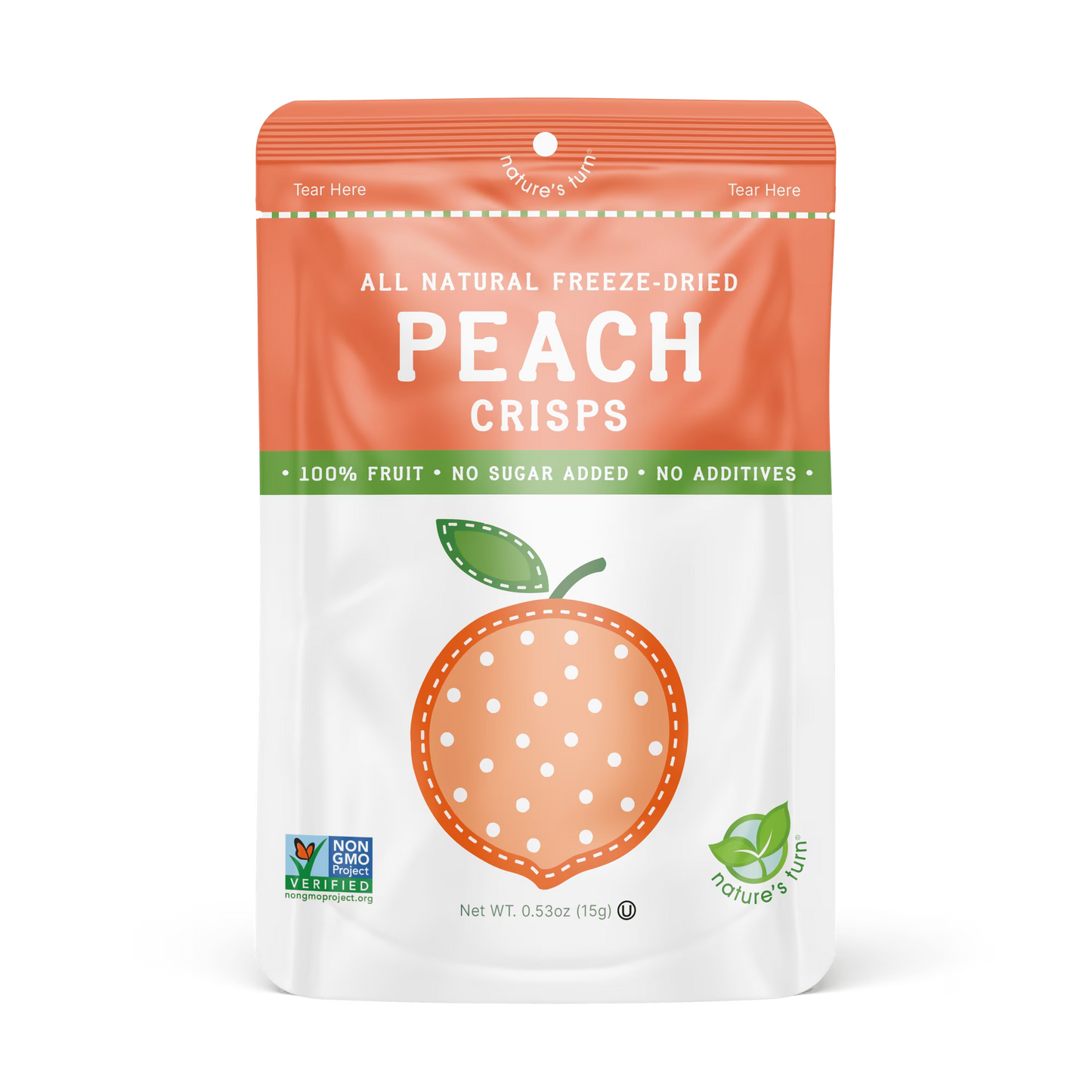 Nature’s Turn Freeze-Dried Peach Crisps, No Added Sugar, Healthy Natural Fruit Crisp Snack for School Lunches, 6 Pack (0.53 oz Each)