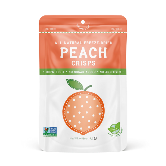 Nature’s Turn Freeze-Dried Peach Crisps, No Added Sugar, Healthy Natural Fruit Crisp Snack for School Lunches, 6 Pack (0.53 oz Each)