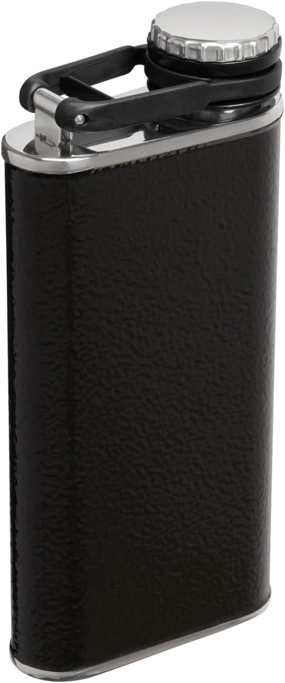 Stanley Classic Easy Fill Wide Mouth Flask 8 oz | Leakproof Hip Flask | Hinge Connected Never Lose Cap | Insulated Stainless Steel Liquor Container | BPA-Free | Hammertone Black