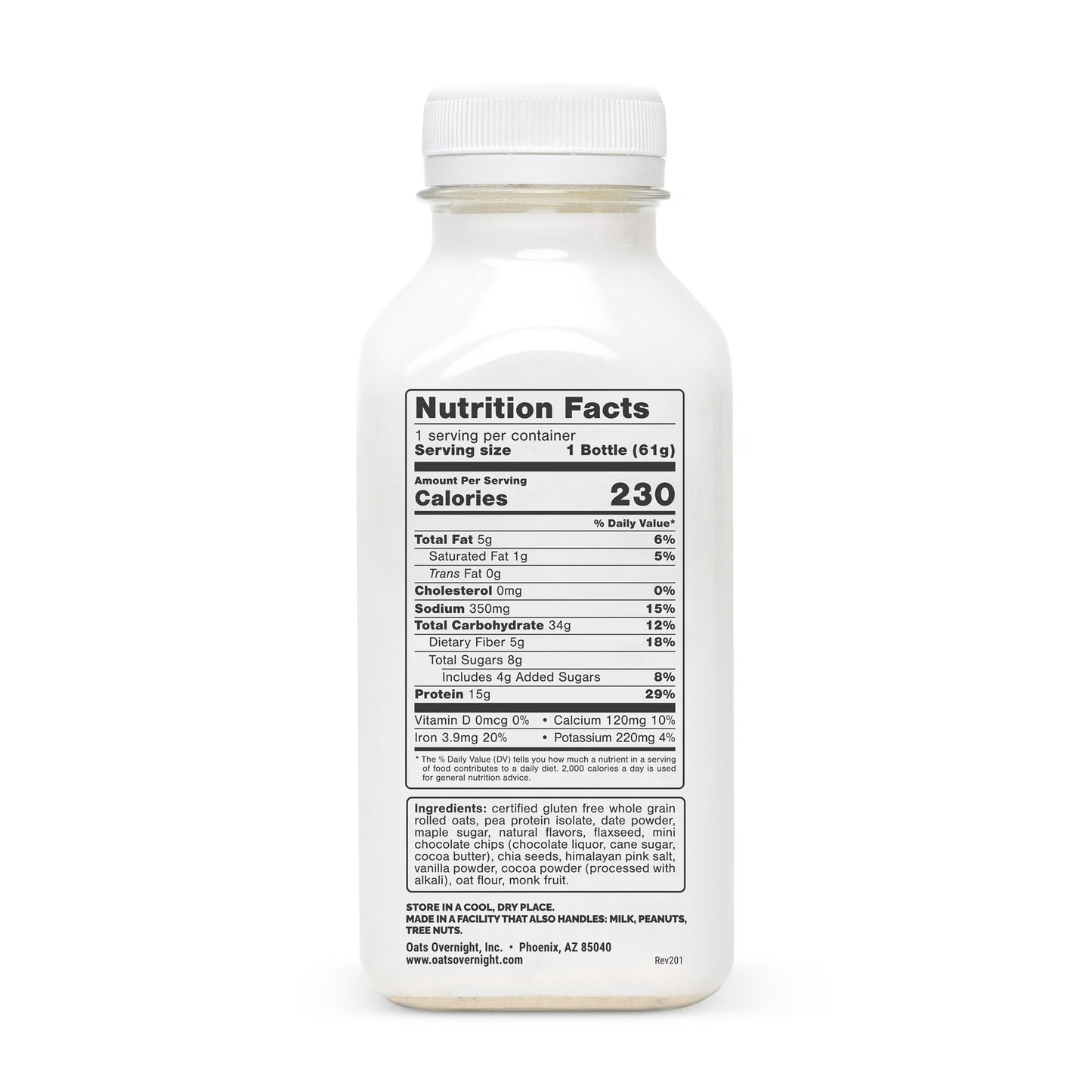 (4 pack) Oats Overnight Chocolate Chip Cookie Dough Protein Overnight Oatmeal Shake, 2.1 oz, 1 Count
