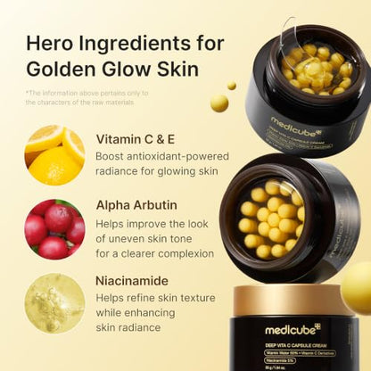 medicube Glass Skin Refining Duo at Night: Deep Vitamin C Golden Capsule Face Moisturizer and Turmeric Overnight Wrapping Peel Off Mask 2.0