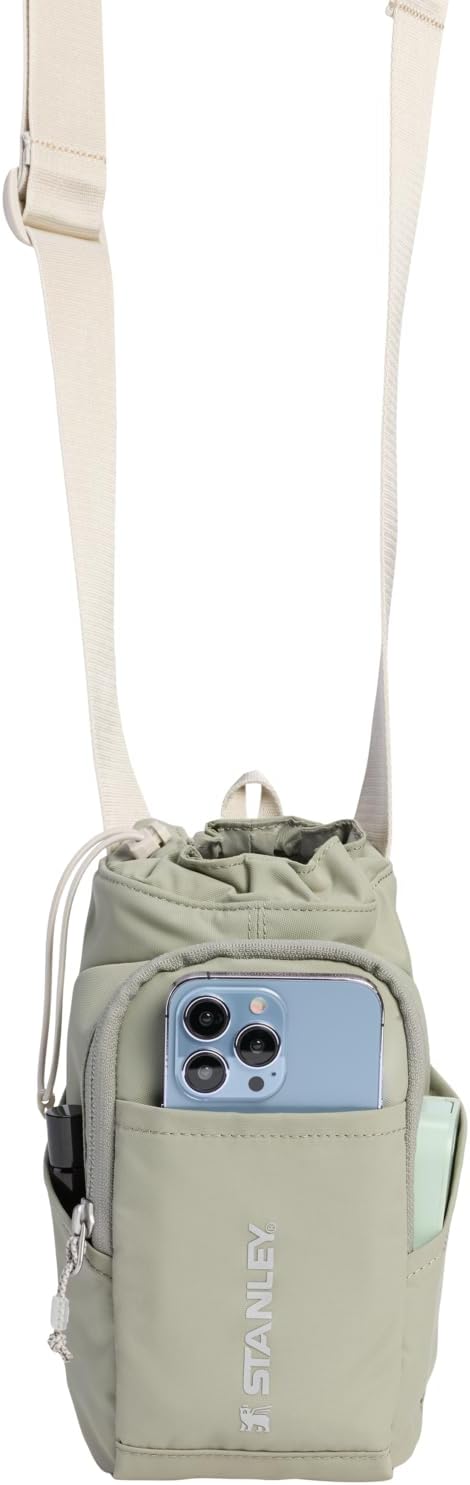 STANLEY Vitalize Carry-All Bag | Bottle Holder with Drawstring Cinch | Adjustable Shoulder Strap | Zippered Valuables Pocket | Durable Recycled Fabric | Sage Grey