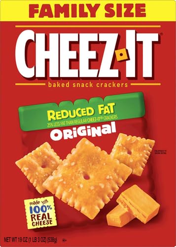 Cheez-It Cheese Crackers, Baked Snack Crackers, Lunch Snacks, Family Size, Reduced Fat Original, 19oz Box (1 Box) (Pack of 2)