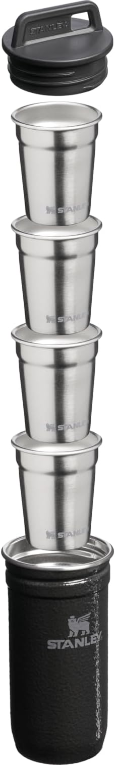 STANLEY Adventure Pre-Party Nesting Shot Glass Set | 4 Shot Glasses in Travel Carrying Case | Insulated Stainless Steel | BPA-Free | Hammertone Black