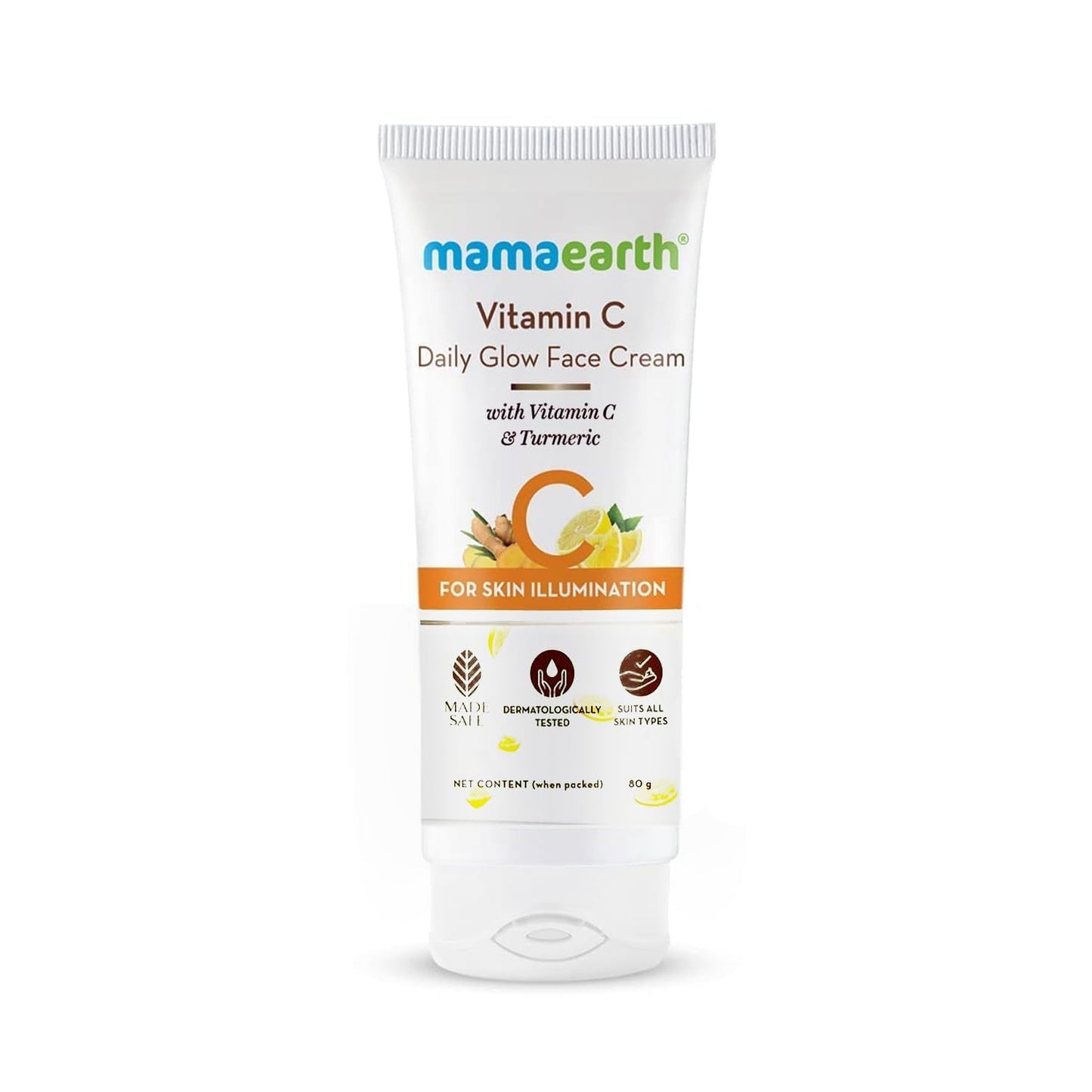 MAMAEARTH Vitamin C Face Cream with Vitamin C & Turmeric, 80g | Cream texture suitable for daily skincare routines.