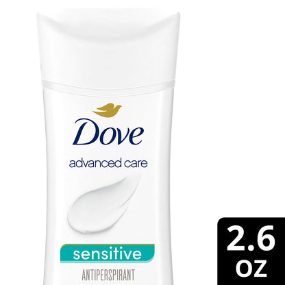 Dove Advanced Care Antiperspirant Deodorant, Sensitive, Unscented 3-Pack – 72 Hours of Odor & All Day Wetness Protection, 2.6 Oz Ea