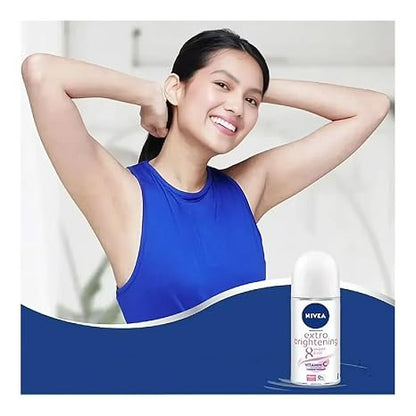 NIVEA Extra Brightening Flavor, Roll-On Deodorant, Alcohol-Free, 48HR Odor Protection, 50ml, 1.69oz, Pack of 3