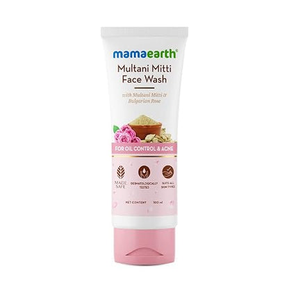 MAMAEARTH Multani Mitti Face Wash 3.38 Fl Oz (100ml) | with Multani Mitti & Bulgarian Rose