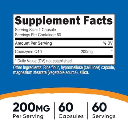Nutricost CoQ10 200mg, 60 Vegetarian Capsules, 60 Servings - High Absorption, Vegetarian, GMO-Free, Coenzyme Q10 (Pack of 2)