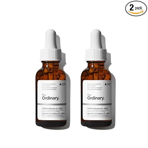 The Ordinary Caffeine Solution 5% + EGCG Eye Serum, Depuffing Eye Serum for Dark Circles and Tired Eyes (Pack of 2)