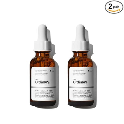 The Ordinary Caffeine Solution 5% + EGCG Eye Serum, Depuffing Eye Serum for Dark Circles and Tired Eyes (Pack of 2)