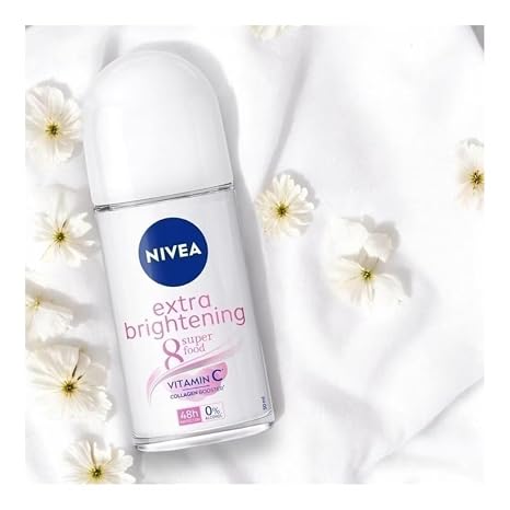 NIVEA Extra Brightening Flavor, Roll-On Deodorant, Alcohol-Free, 48HR Odor Protection, 50ml, 1.69oz, Pack of 3