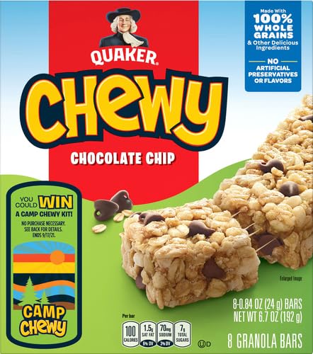 Quaker, Oatmeal, 42 Oz CanisterQuaker Chewy Granola Bar Chocolate Chip Granola Bars, 0.84 Oz, 8 Ct