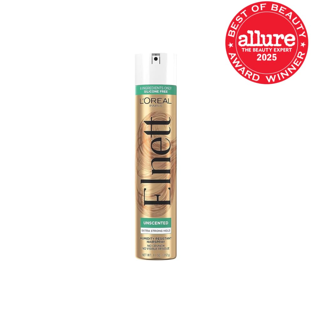 L'Oreal Paris Elnett Unscented Hairspray, up to 72-Hour Extra Strong Hold Formula with Humidity Resistant Frizz Control, Hairspray with Soft, Brushable Finish, 11 oz | (Packaging May Vary)