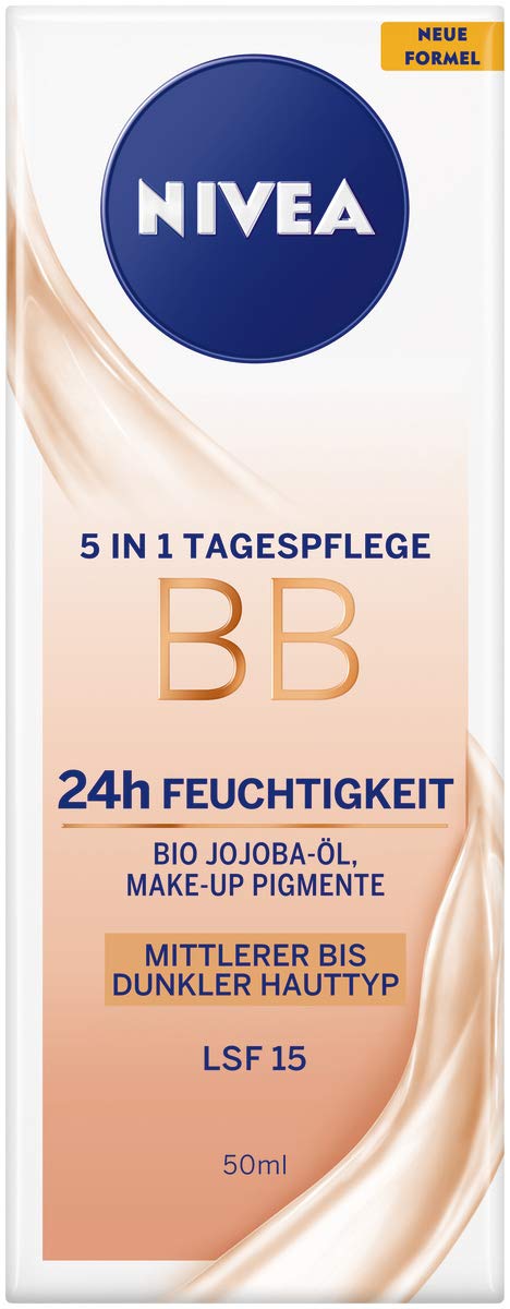 NIVEA BB Cream for Face, Hydrating Tinted Daily Moisturizer with Natural Coverage for Medium to Dark Skin Tones, Lightweight Skin-Perfecting Cream with Minerals, Jojoba Oil and Pro-Vitamin B5, 50 ml