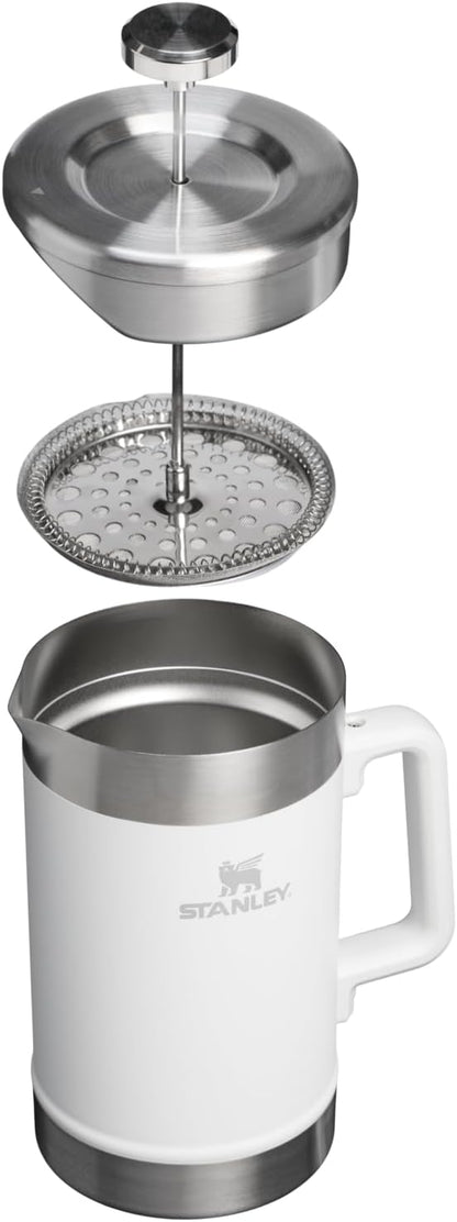 STANLEY Classic Stay-Hot French Press Coffee Maker 48 oz | 5 Minute Brew, 4 Hours Hot | Mesh Filter for Coffee Grounds | Insulated Stainless Steel French Press | BPA-Free | Frost