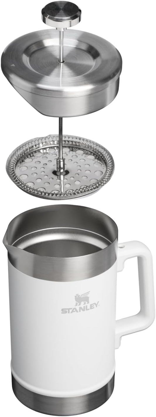 STANLEY Classic Stay-Hot French Press Coffee Maker 48 oz | 5 Minute Brew, 4 Hours Hot | Mesh Filter for Coffee Grounds | Insulated Stainless Steel French Press | BPA-Free | Frost