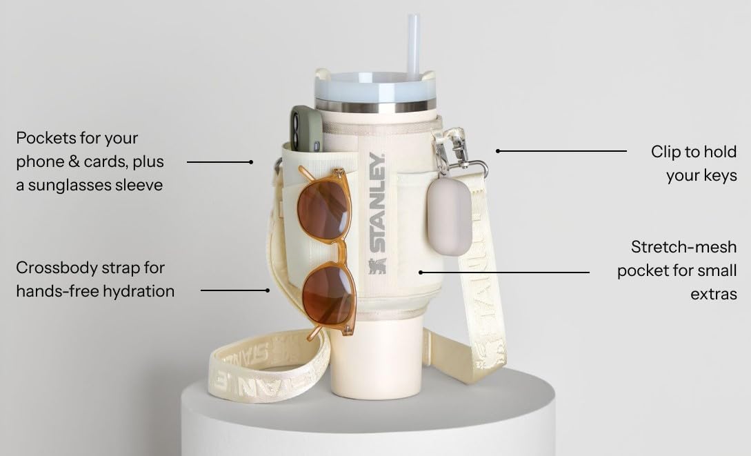 STANLEY All Day Quencher Carry All for 40 oz Tumbler with Handle | Crossbody Bag with Phone Holder Pocket, Card Sleeve & Detachable Strap | Water Bottle Carrier Bag | BPA-Free | Cream