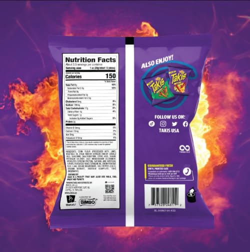 Takis, Tortilla Chips Blue Heat Extreme, 3.25 Ounce (Pack of 4)