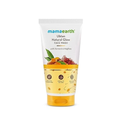 MAMAEARTH Ubtan Face Wash with Turmeric & Saffron, 50ml | Suitable for daily facial cleansing routines.