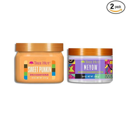 Tree Hut Fall Favorites Skincare Set | Sweet Punkin Sugar Scrub & Meyow Whipped Body Butter | Exfoliate & Hydrate with Seasonal Scents | 2-Piece Routine Bundle