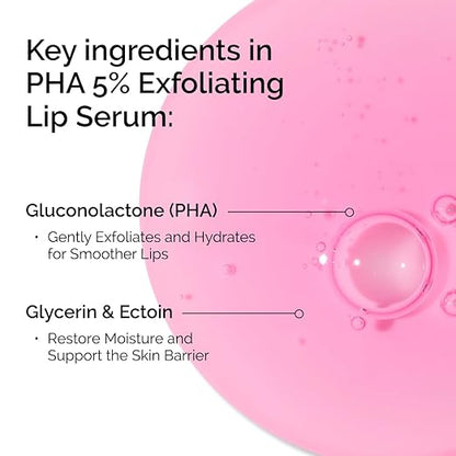 The Ordinary PHA 5% Exfoliating Lip Serum, Hydrating Overnight Lip Exfoliator Treatment, 0.5 Fl Oz