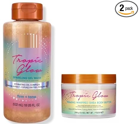T. Hut Tropic Glow Body Wash, 10 fl oz, Tropic Glow Firming Whipped Body Butter, 8.4 Oz