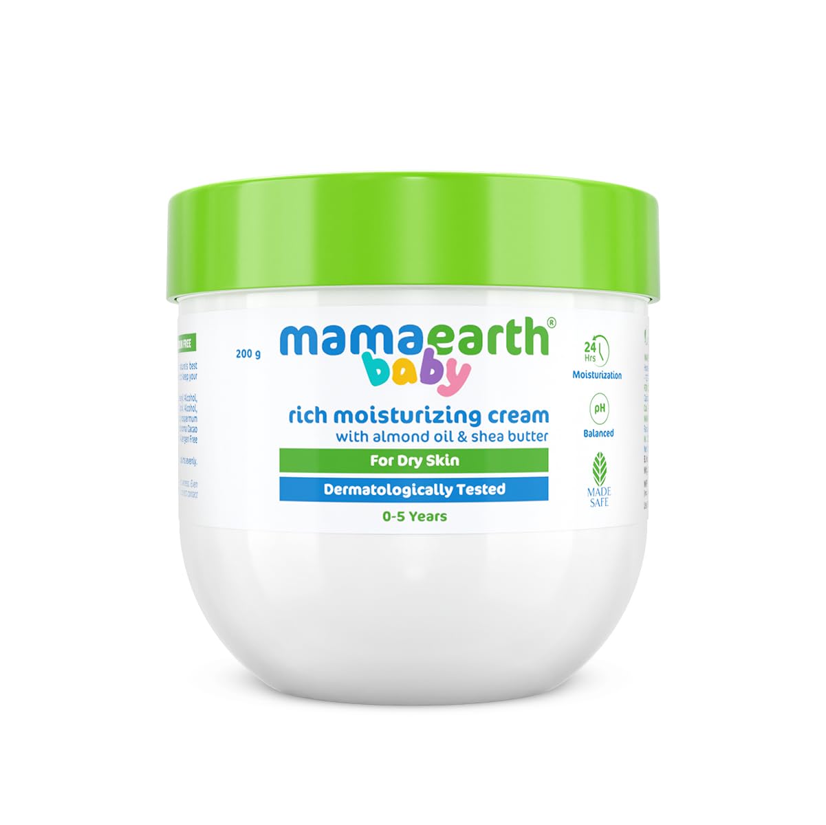 MAMAEARTH Rich Moisturizing Cream with Almond Oil & Shea Butter, 200g | Rich cream texture suitable for daily skincare routines.