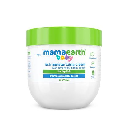 MAMAEARTH Rich Moisturizing Cream with Almond Oil & Shea Butter, 200g | Rich cream texture suitable for daily skincare routines.