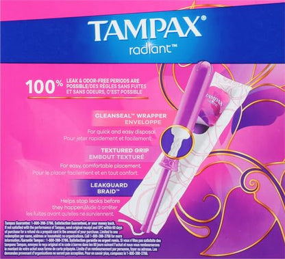 Tampax Radiant Tampons Trio Pack Regular/Super/Super Plus Absorbency, Unscented, 28 Count