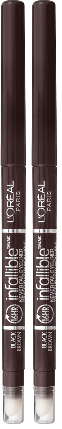 L'Oreal Paris Makeup Infallible Never Fail Original Mechanical Pencil Eyeliner with Built in Sharpener, Black Brown, 0.008 oz., 1 Count (Pack of 2)