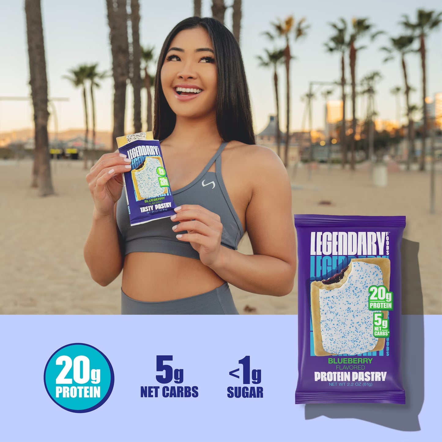 Legendary Foods Blueberry Protein Pastry, 20g Protein, 4 Pack, Keto Friendly, Gluten Free