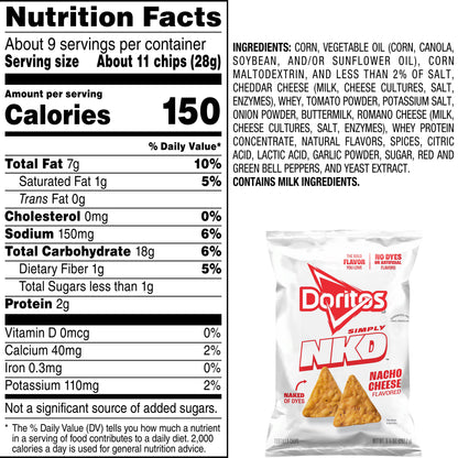 Doritos Simply NKD No Dyes No Artificial Flavors Nacho Cheese Tortilla Chips Bag, 9.25 oz