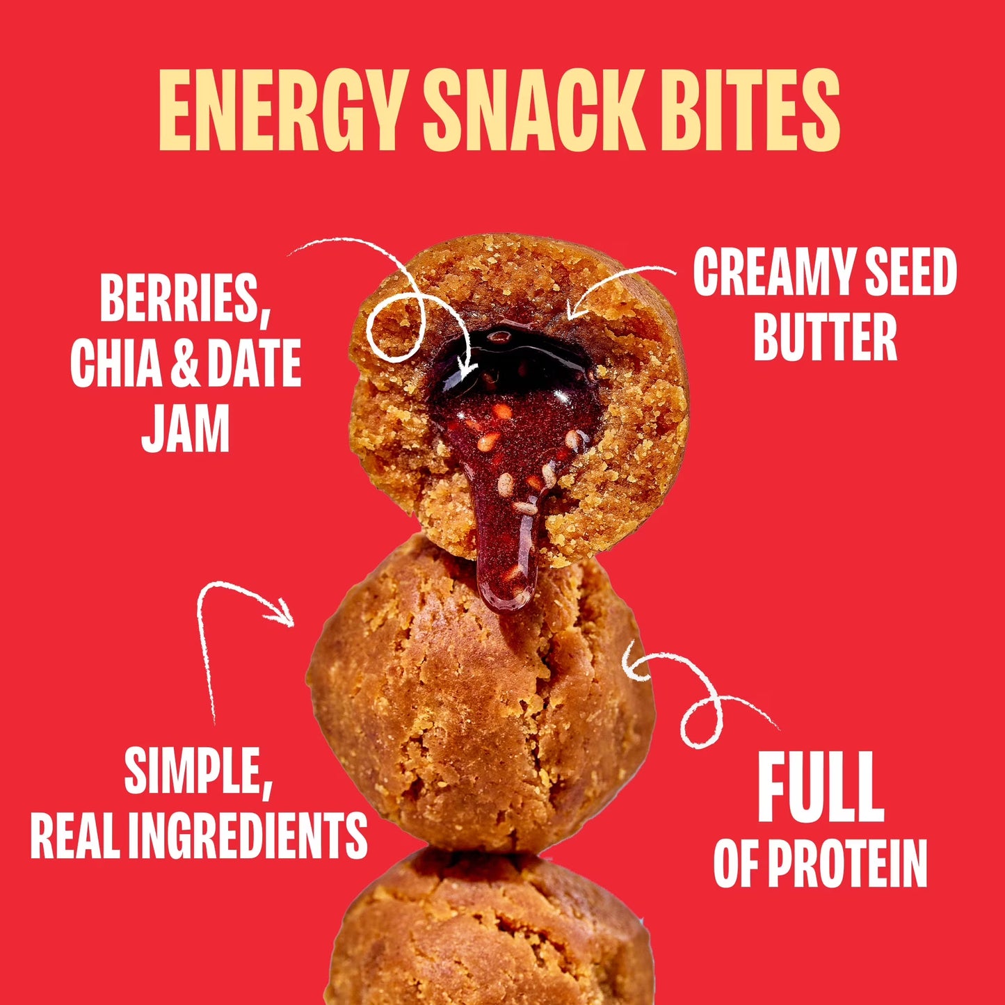 Smash Foods Sunflower Butter & Strawberry Jammy Protein Bites, 8g Protein, Gluten-Free, 4 Count