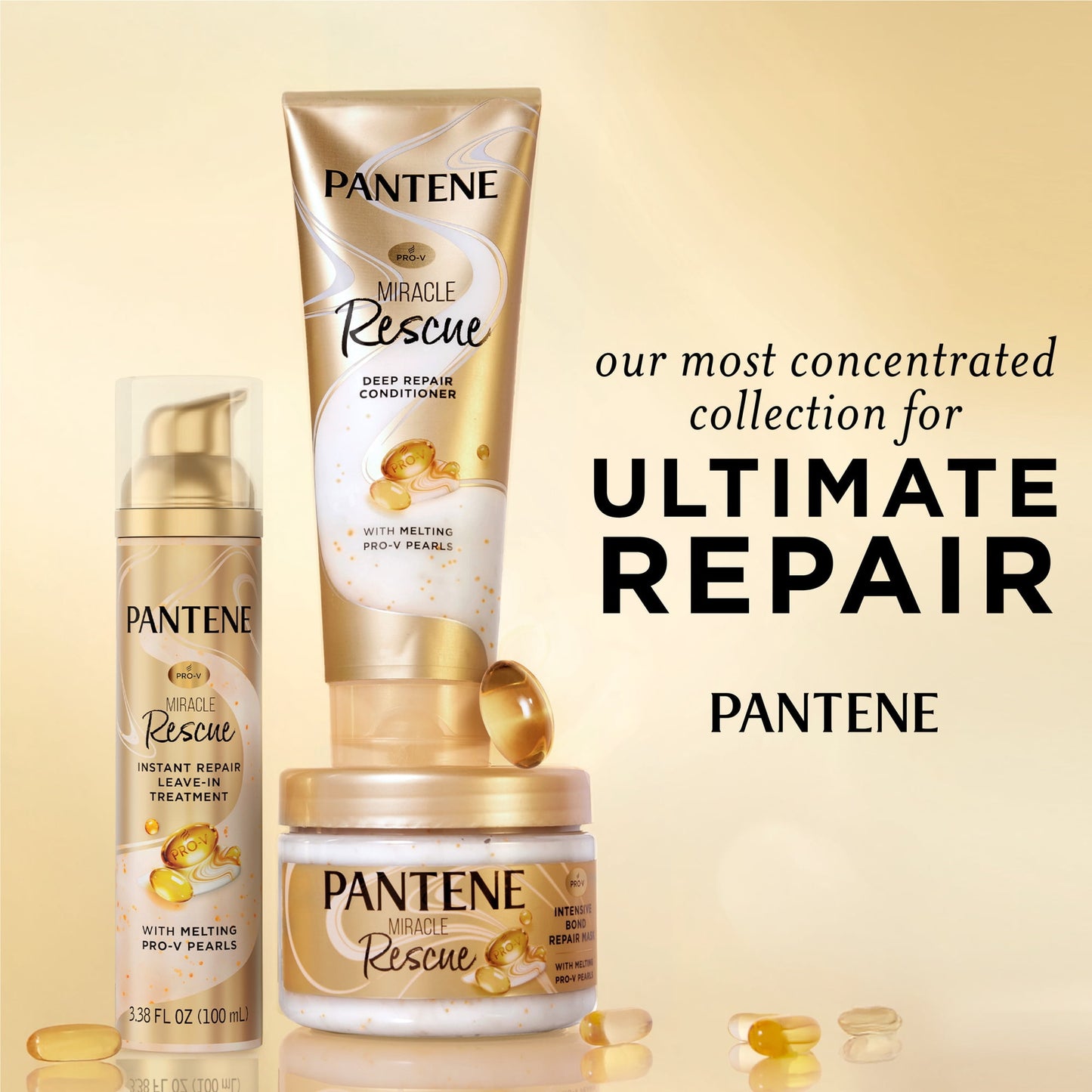 Pantene Miracle Rescue Instant Repair Leave-In Treatment with Melting Pro-V Pearls, 3.38 oz