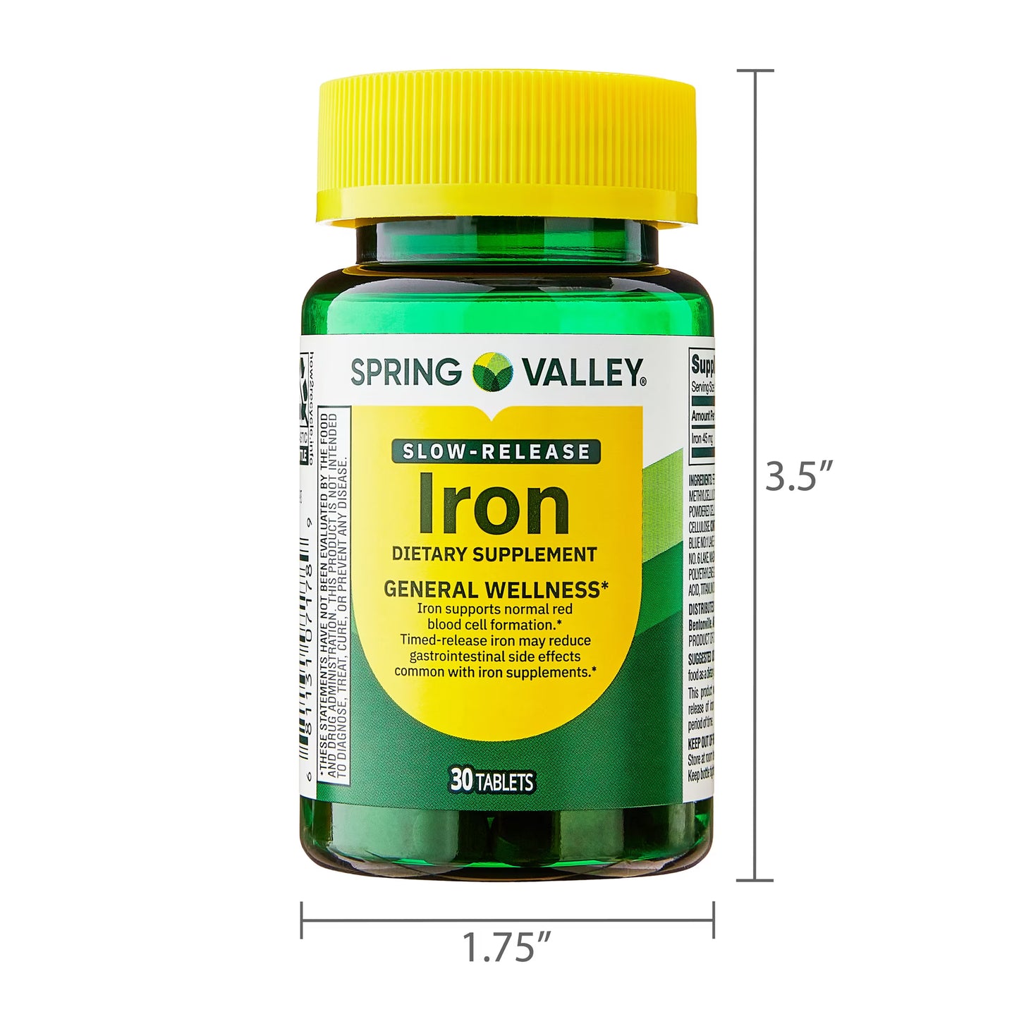 Spring Valley Slow Release Iron General Health & Wellness Dietary Supplement Tablets, 45 mg, 30 Count