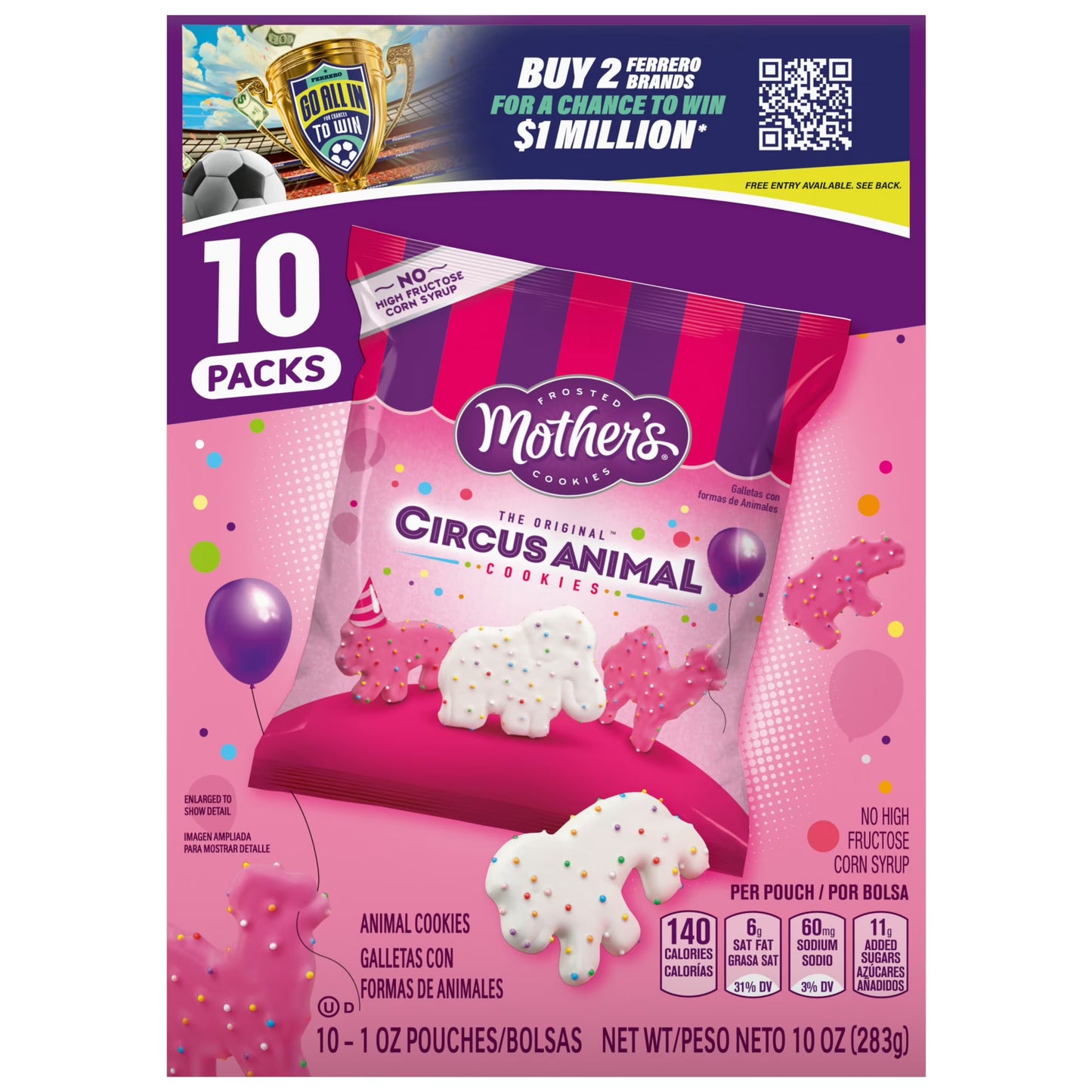Mother’s Original Circus Animal, Frosted Animal Cookies with Rainbow Sprinkles, 10 packs, 1 oz Each