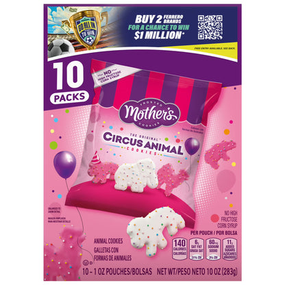 Mother’s Original Circus Animal, Frosted Animal Cookies with Rainbow Sprinkles, 10 packs, 1 oz Each